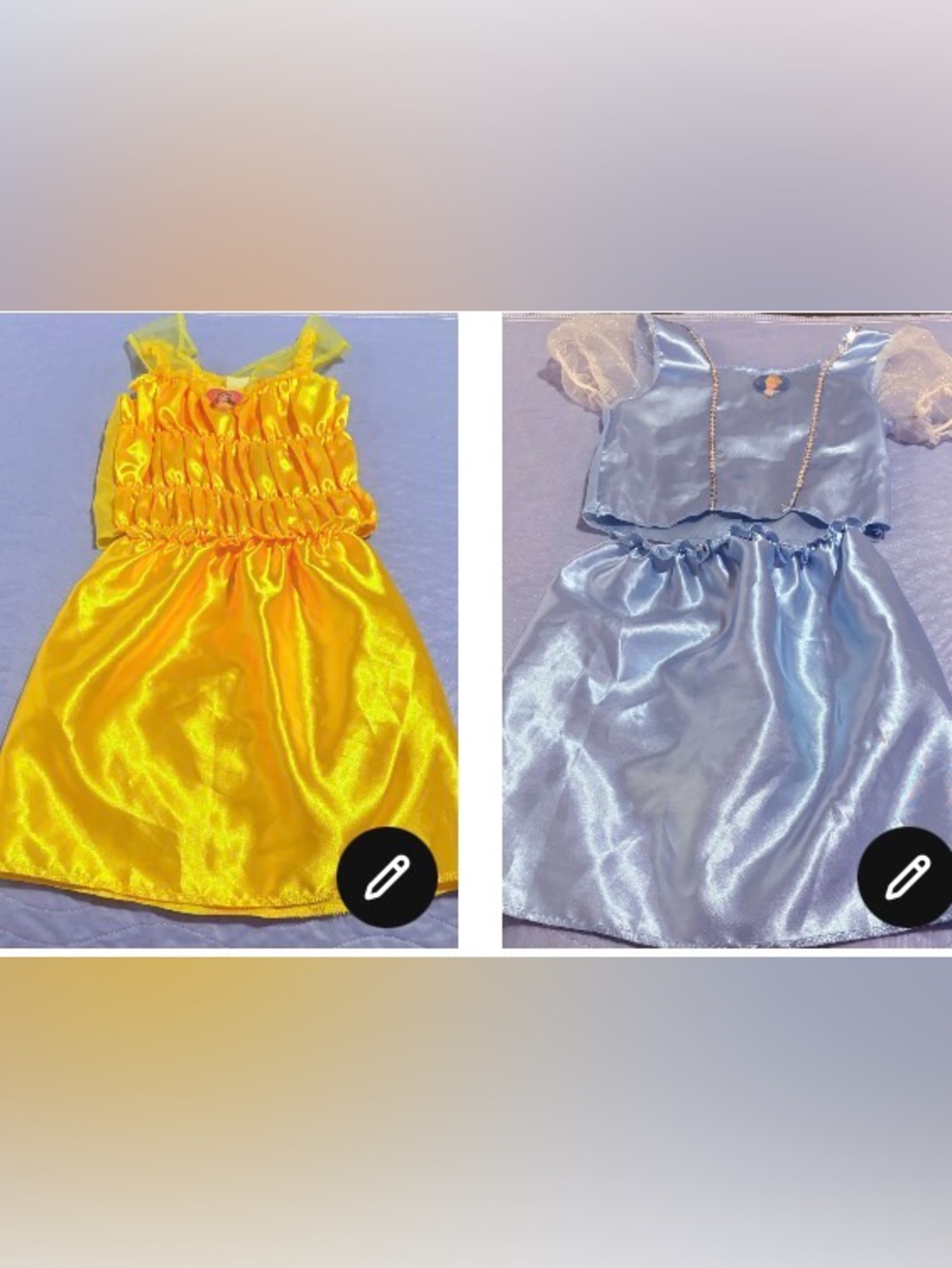*TWO Disney PLAY SETS. Yellow Belle, and Blue Satin Cinderella play set.